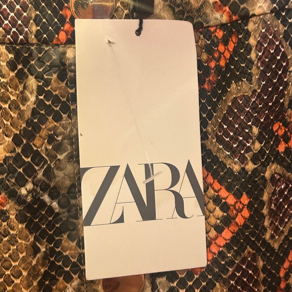NWT Zara High Waist Snakeskin Print Skirt Orange Brown Midi Size S Office Baddie - Picture 8 of 10